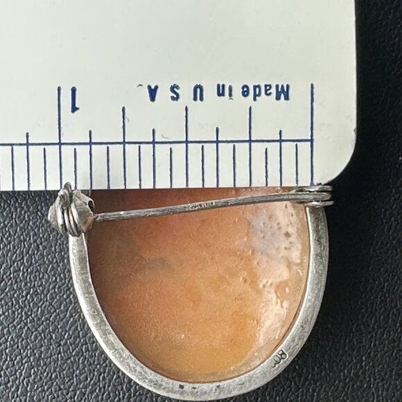 VTG Cameo‎ Shell Pendant Brooch 1 3/8" Victorian Lady 800 Fine Silver Italy MCM - Picture 10 of 12